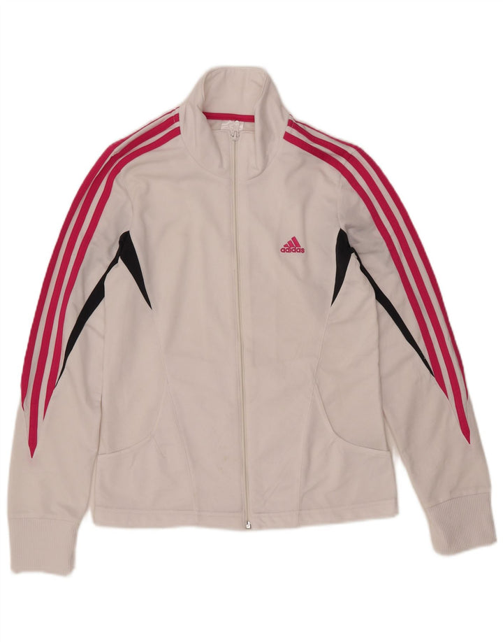 ADIDAS Womens Tracksuit Top Jacket UK 12 Medium White Colourblock
