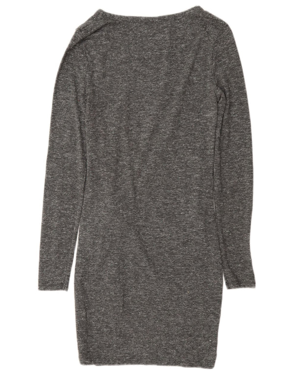 Topshop Womens Long Sleeve Sheath Dress UK 8 Small Grey Flecked