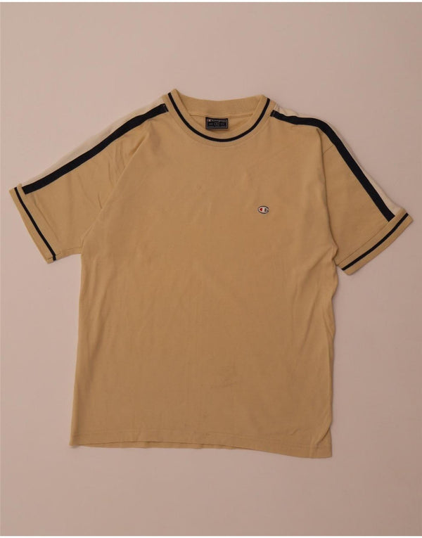 CHAMPION Mens T-Shirt Top Small Beige Colourblock Cotton