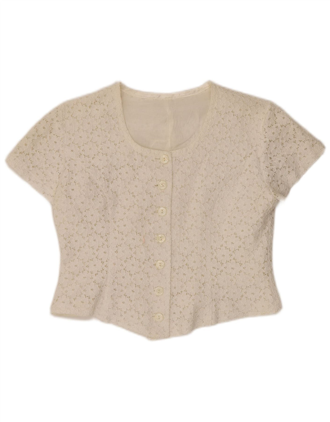 VINTAGE Womens Crop Short Sleeve Shirt Blouse IT 46 Large Off White Floral