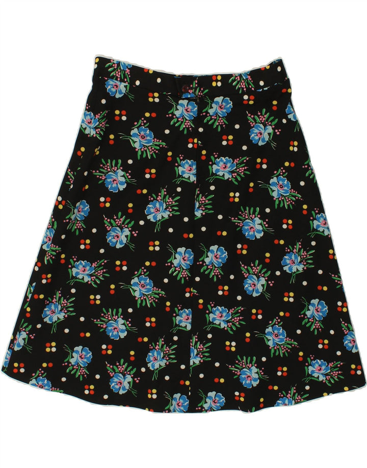 VINTAGE Womens A-Line Skirt W32 Large  Black Floral Polyester Vintage Vintage and Second-Hand Vintage from Messina Hembry 