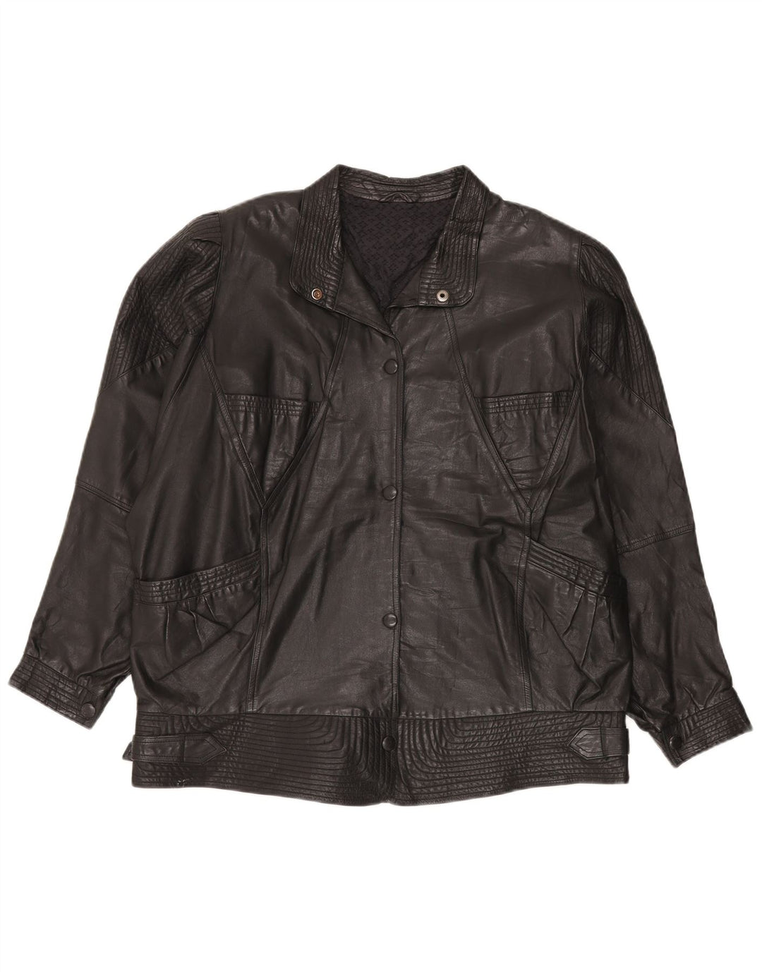 VINTAGE Womens Oversized Leather Jacket UK 20 2XL Black