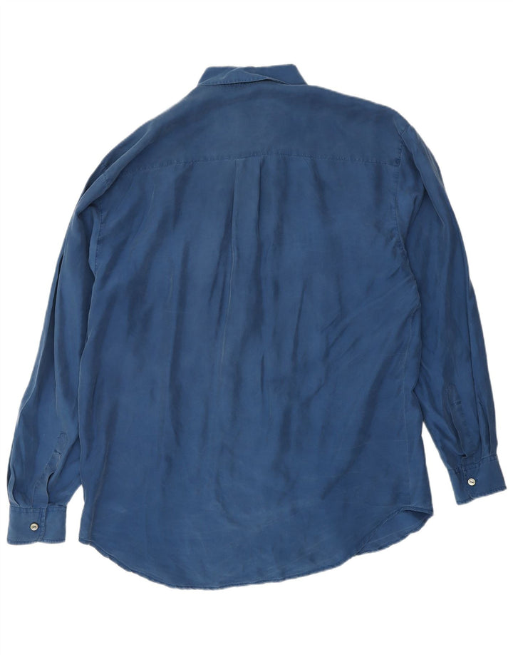 VINTAGE Mens Shirt Medium Blue Silk