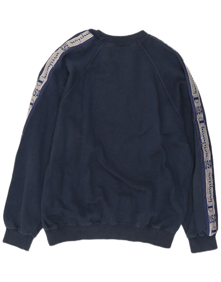 CHAMPION Mens Graphic Sweatshirt Jumper Medium Navy Blue Cotton