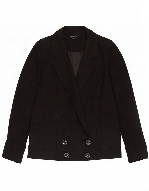 Topshop Womens Double Breasted Blazer Jacket UK 8 Small Black Wool