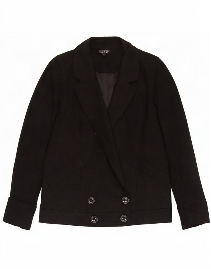 Topshop Womens Double Breasted Blazer Jacket UK 8 Small Black Wool