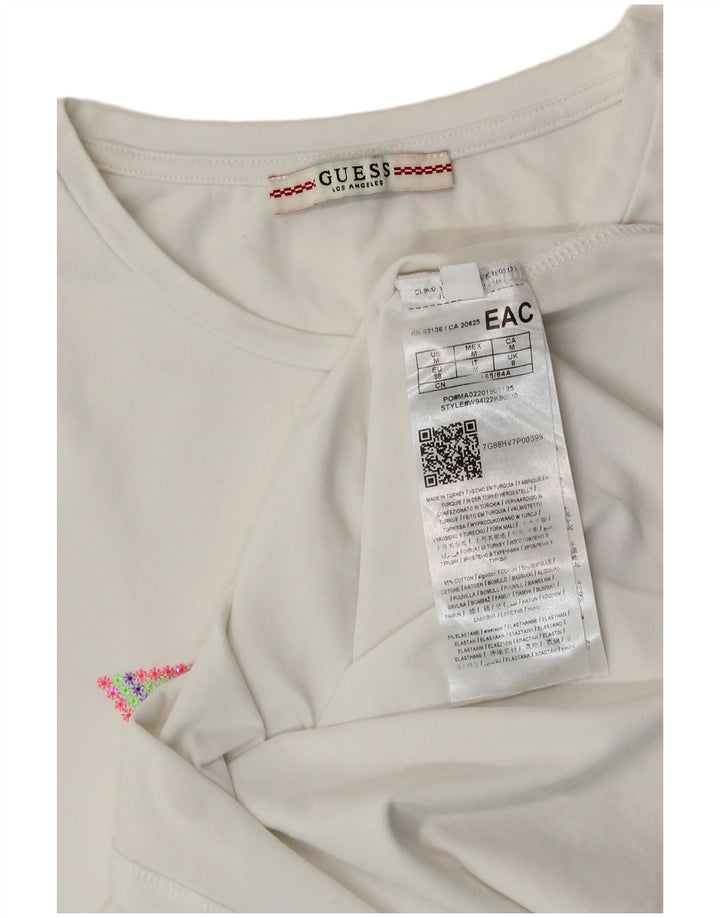 Guess Womens Graphic T-Shirt Top UK 12 Medium White Cotton