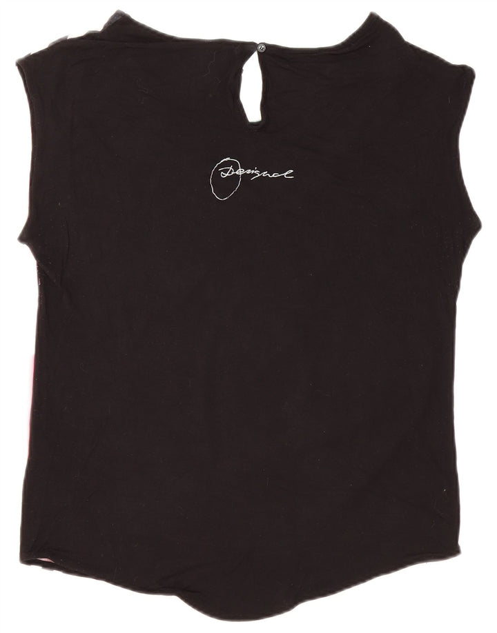 Desigual Womens Oversized Graphic T-Shirt Top UK 10 Small Black Viscose