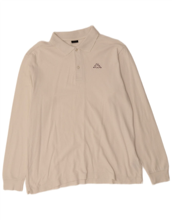KAPPA Mens Long Sleeve Polo Shirt Medium Off White Cotton