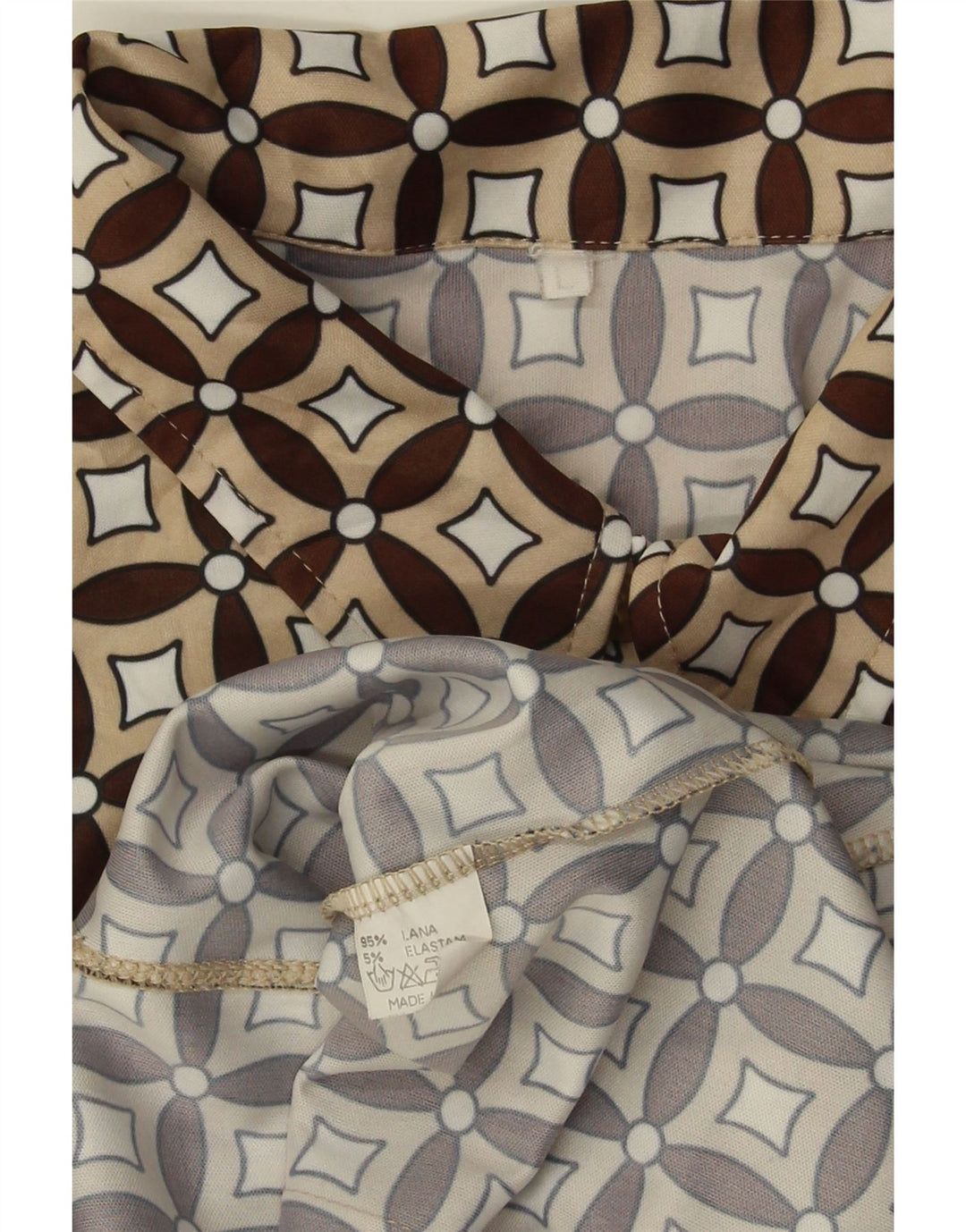 VINTAGE Womens Shirt UK 16 Large Beige Geometric Wool