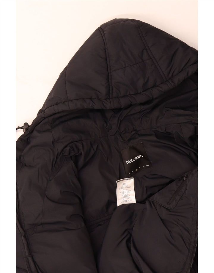 LYLE & SCOTT Mens Hooded Padded Jacket UK 38 Medium Black Nylon