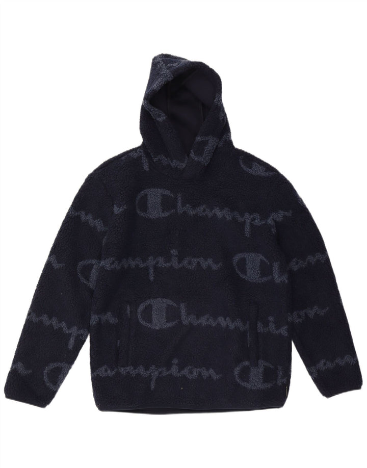 Champion Mens Graphic Hooded Fleece Jumper Medium Navy Blue Polyester