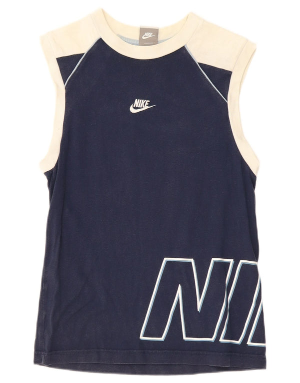 NIKE Boys Graphic Vest Top 12-13 Years Large Navy Blue Colourblock