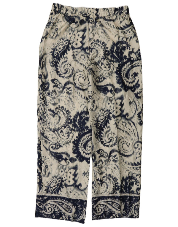 Zara Womens Tapered Casual Trousers Large W30 L32 White Paisley Polyester