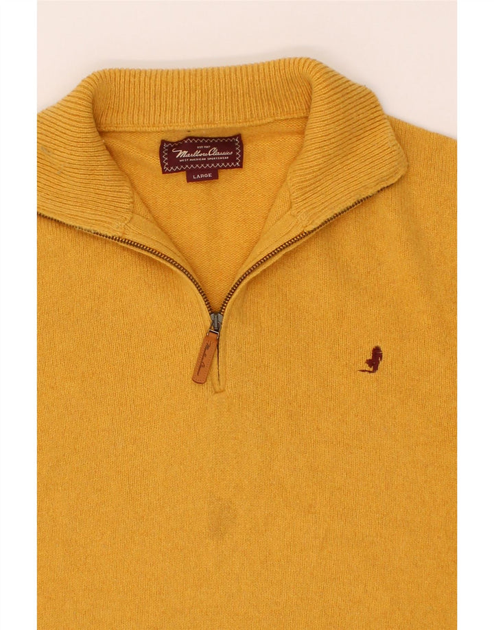 MARLBORO CLASSICS Mens Zip Neck Jumper Sweater Large Yellow Wool