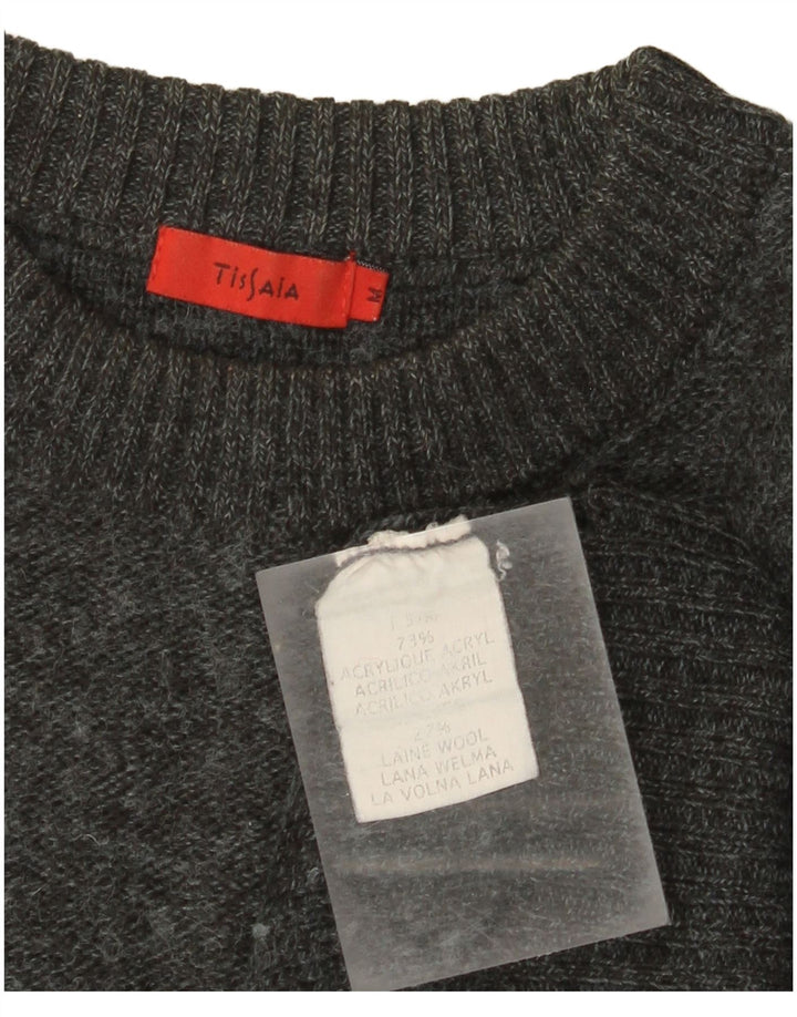 Vintage Mens Crew Neck Jumper Sweater Medium Grey Geometric Acrylic