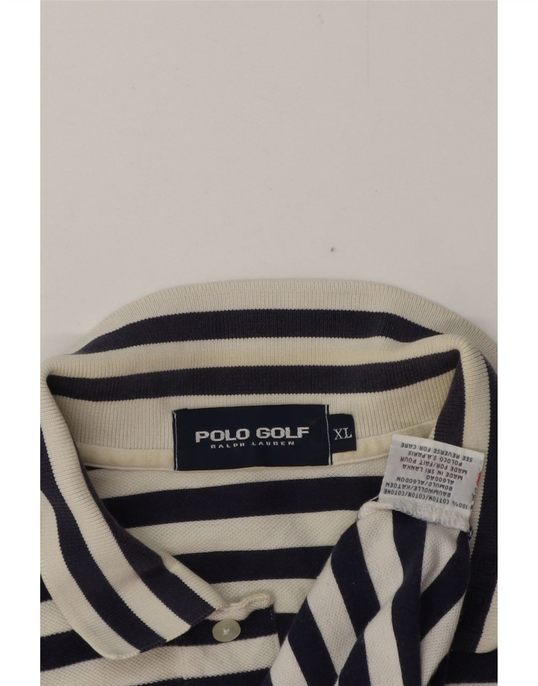 RALPH LAUREN Mens Polo Shirt XL Navy Blue Striped Cotton Vintage Ralph Lauren and Second-Hand Ralph Lauren from Messina Hembry 