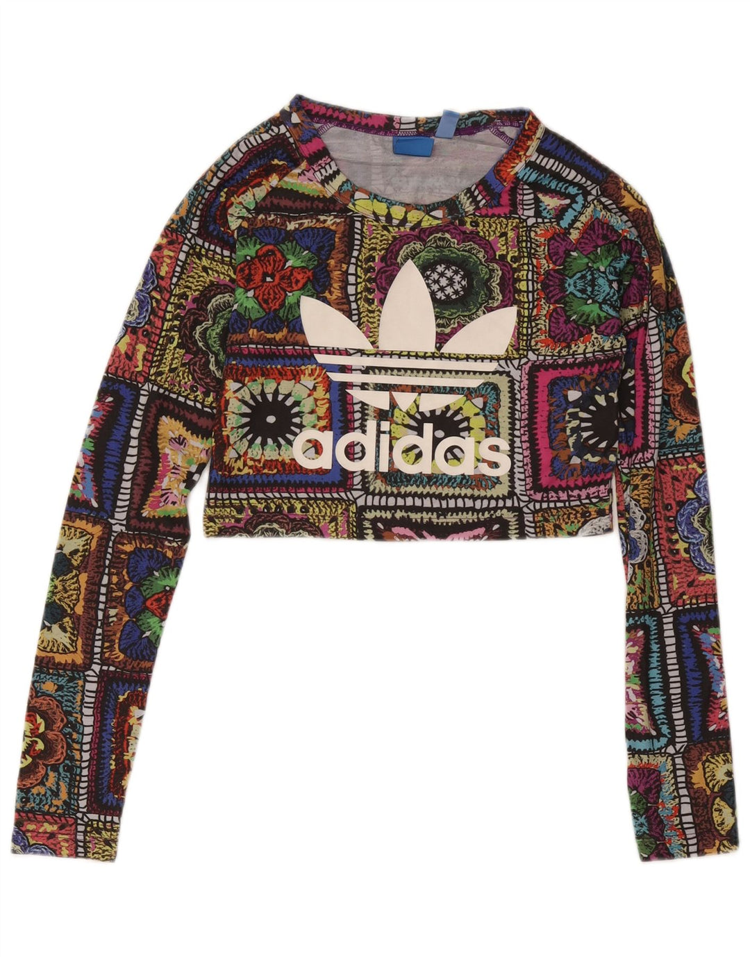 ADIDAS Womens Graphic Top Long Sleeve UK 8 Small Multicoloured Patchwork