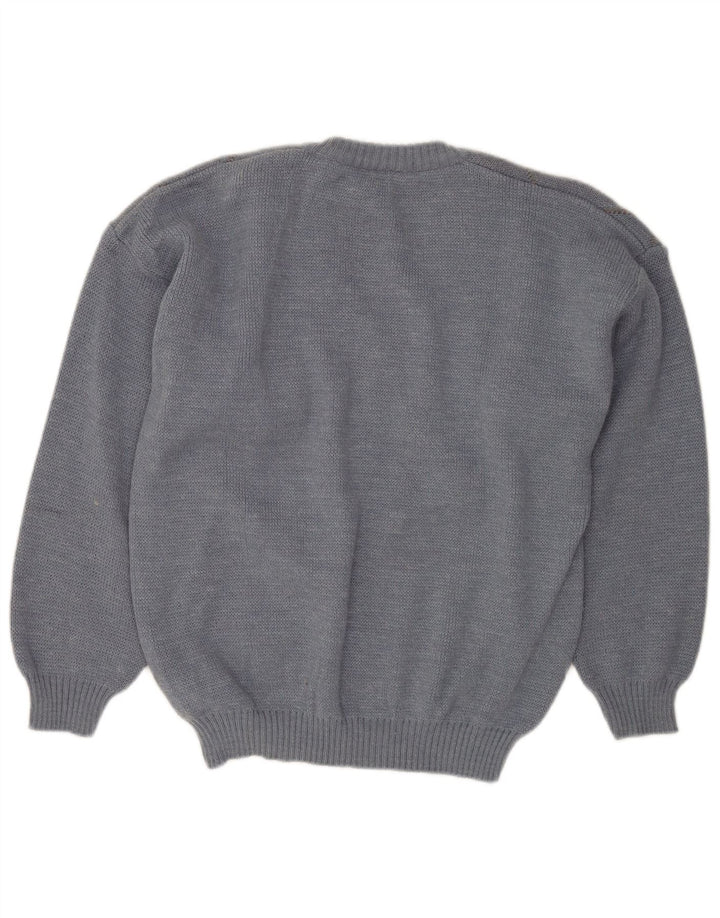 VINTAGE Mens V-Neck Jumper Sweater IT 50 Medium Blue Argyle/Diamond Wool