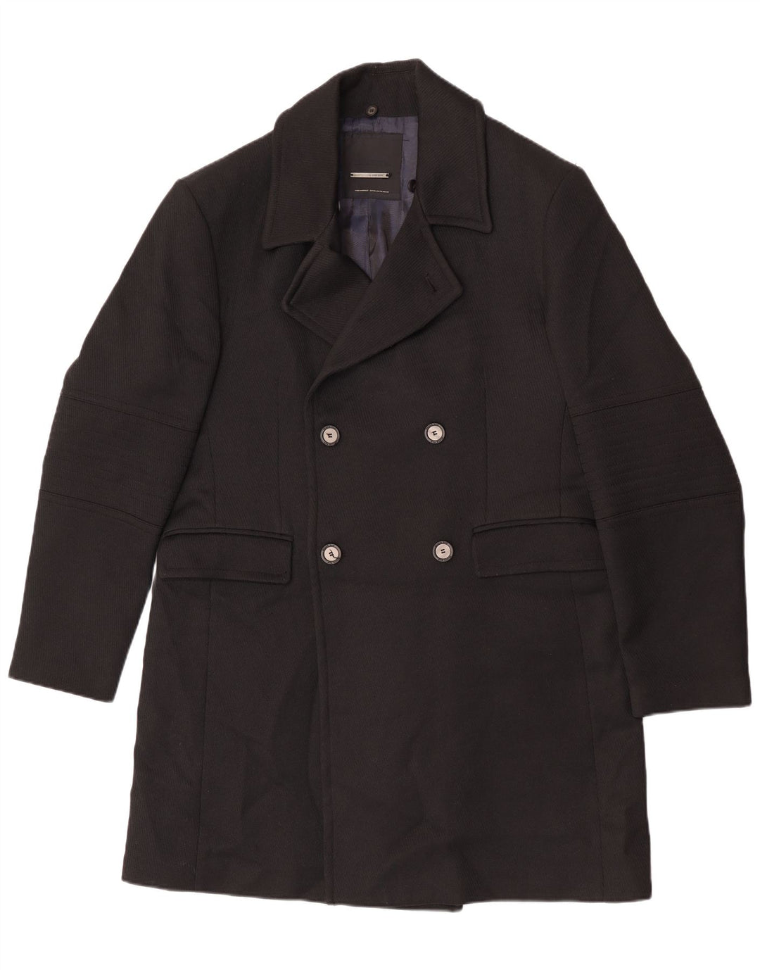 Zara Mens Double Breasted Coat UK 44 2XL Black