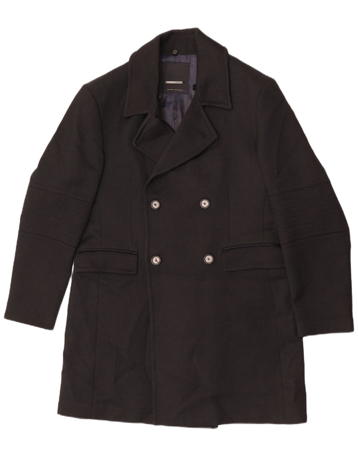 Zara Mens Double Breasted Coat UK 44 2XL Black