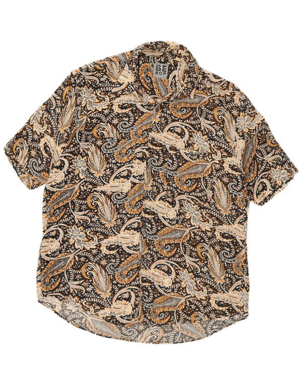 Vintage Mens Short Sleeve Shirt Large Black Paisley