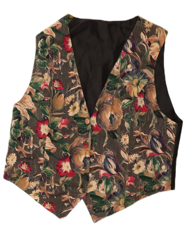 Vintage Mens Waistcoat UK 44 XL Black Floral