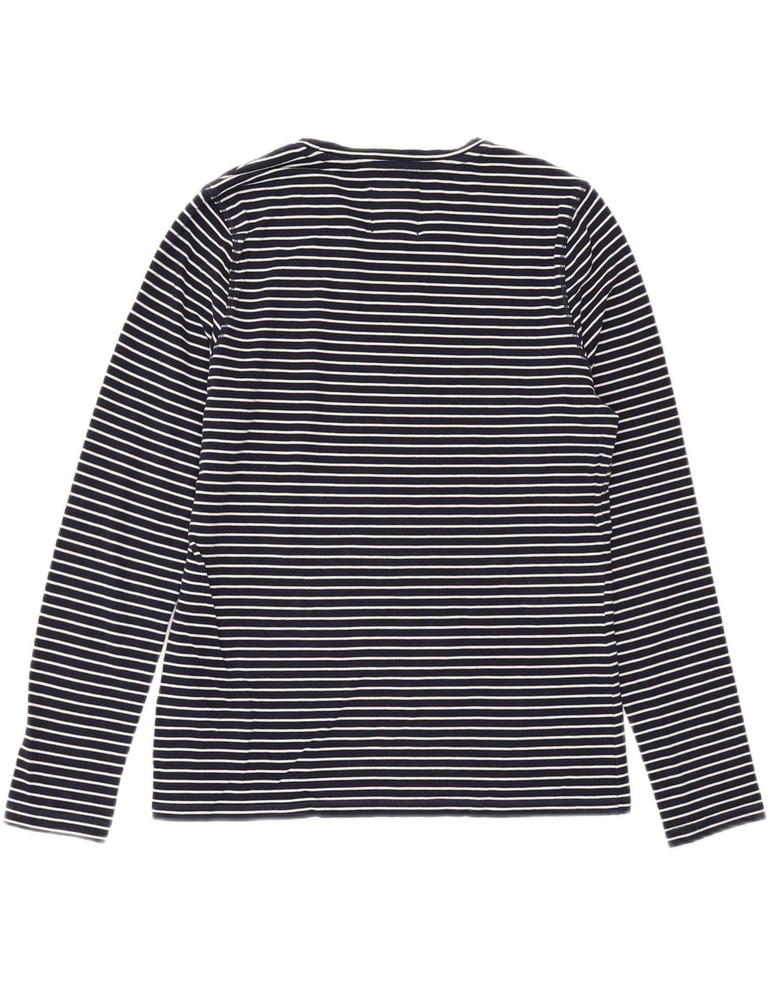 SUPERDRY Womens Top Long Sleeve UK 10 Small Navy Blue Striped Cotton