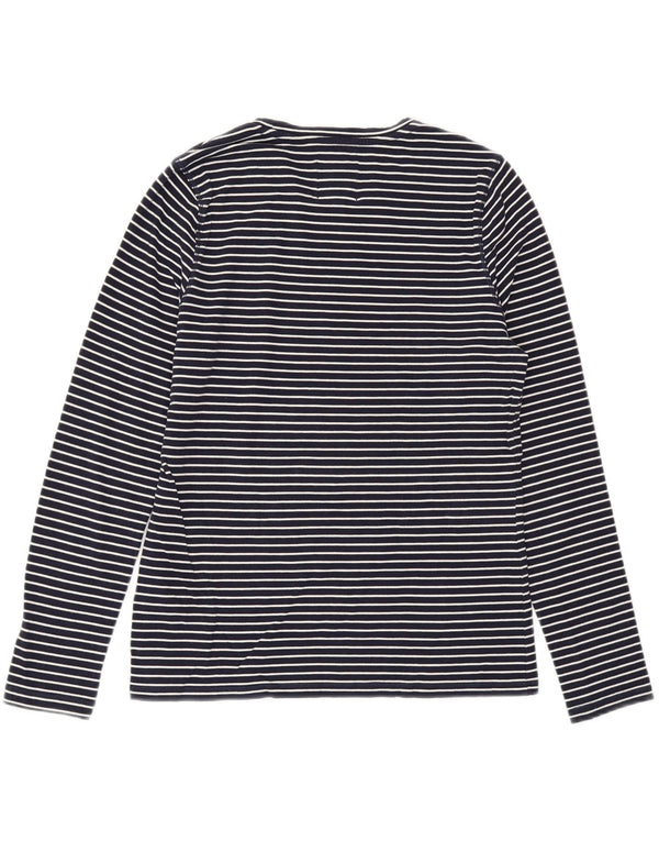 SUPERDRY Womens Top Long Sleeve UK 10 Small Navy Blue Striped Cotton
