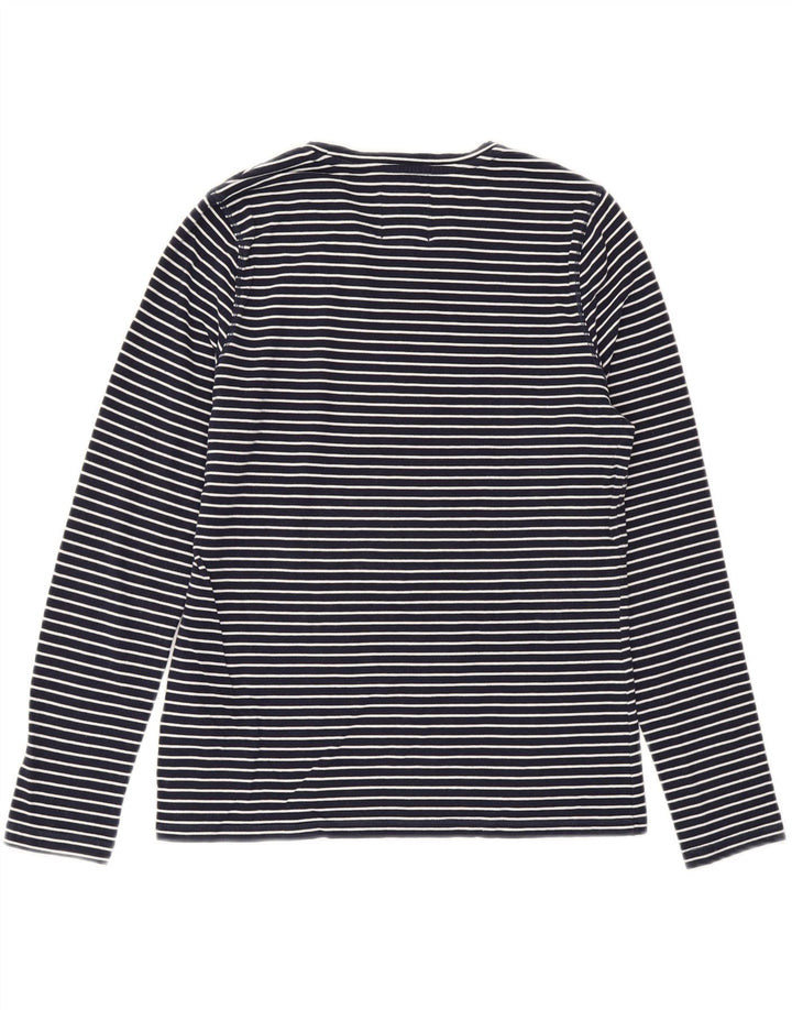 SUPERDRY Womens Top Long Sleeve UK 10 Small Navy Blue Striped Cotton