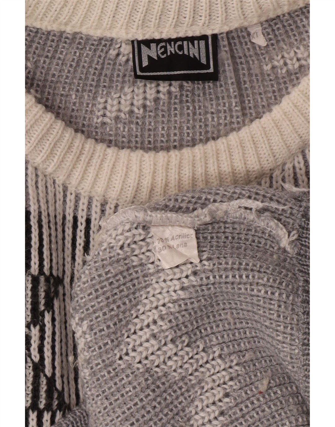 VINTAGE Mens Boat Neck Jumper Sweater XL Off White Fair Isle Classic