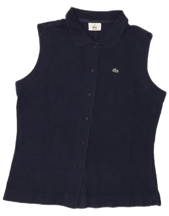 Lacoste Womens Sleeveless Shirt Blouse Size 44 Large Navy Blue Cotton