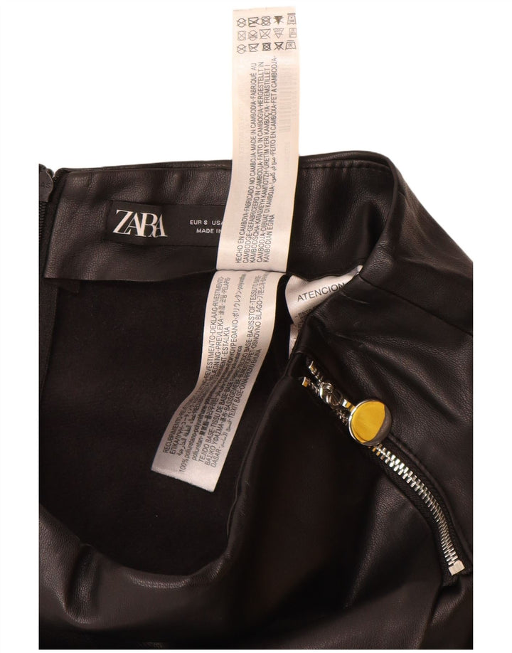 ZARA Womens Faux Leather Casual Shorts Small W26  Black Polyurethane