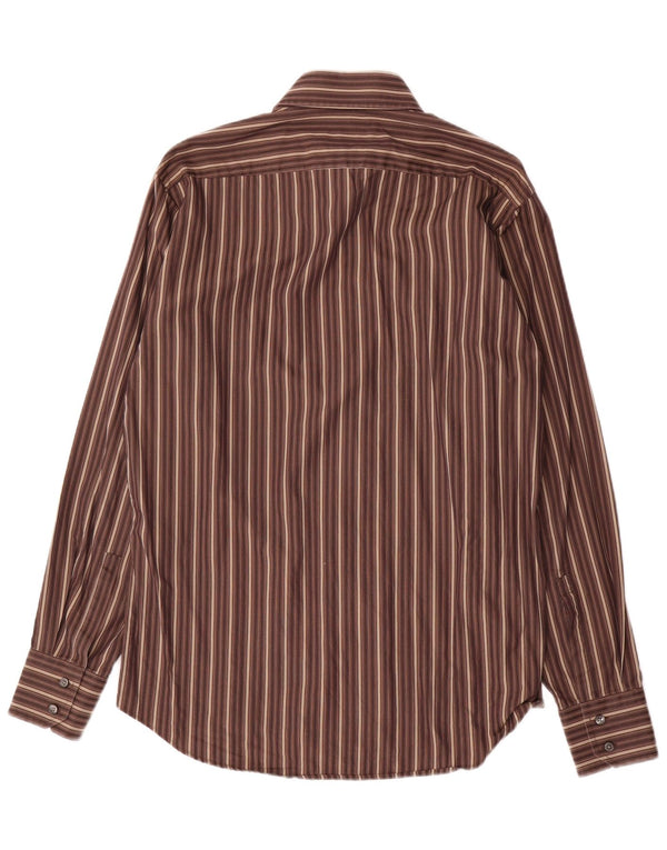 Hugo Boss Mens Shirt Size 39 15 /2 Medium Brown Striped Cotton