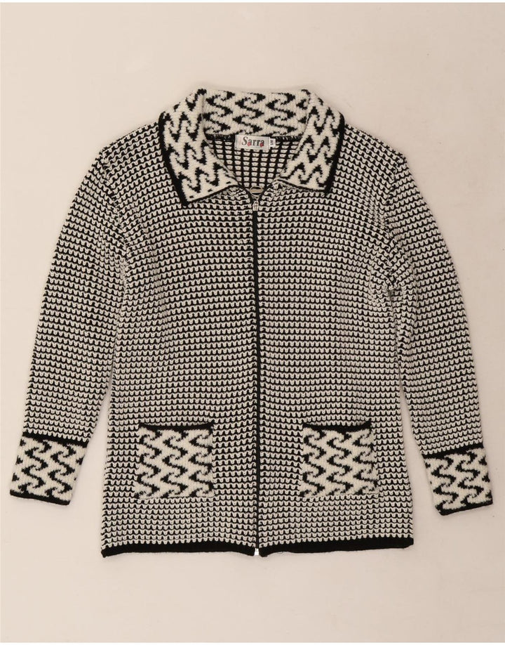 Vintage Womens Cardigan Sweater UK 14 Medium Grey Geometric