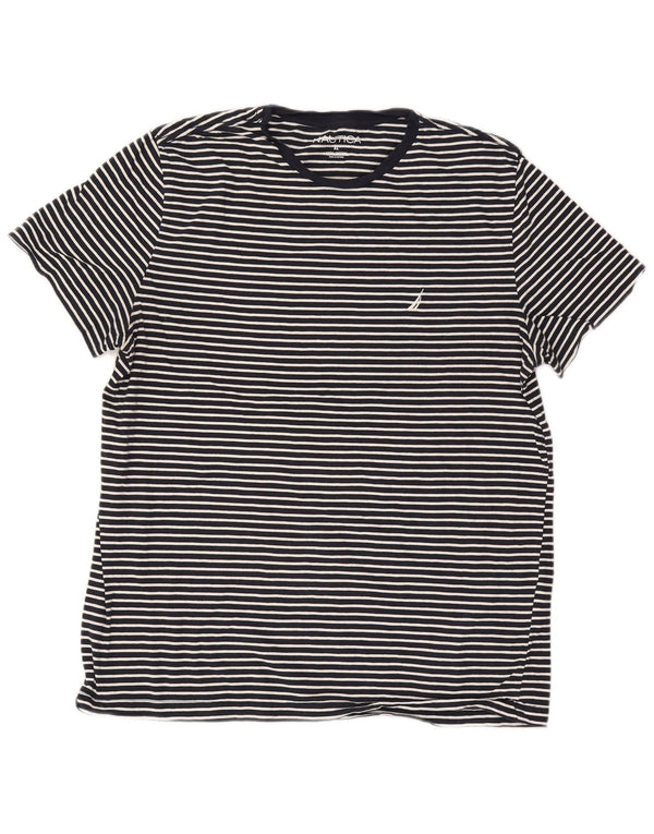 Nautica Mens T-Shirt Top XL Navy Blue Striped Cotton