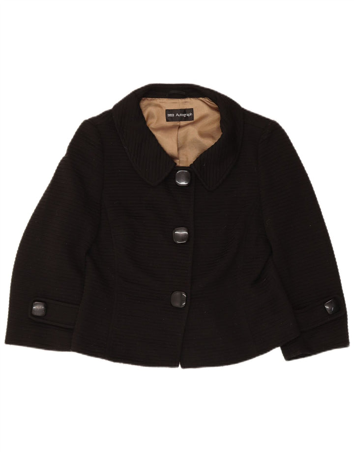 Marks & Spencer Womens 3/4 Sleeve Blazer Jacket UK 12 Medium Black