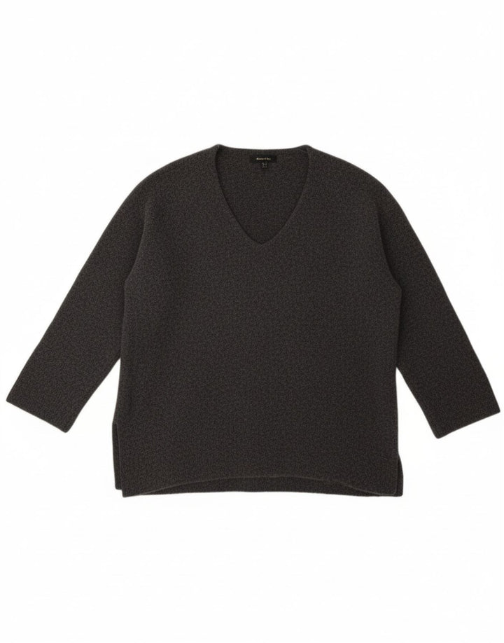 MASSIMO DUTTI Womens V-Neck Jumper Sweater UK 10 Small Grey Wool