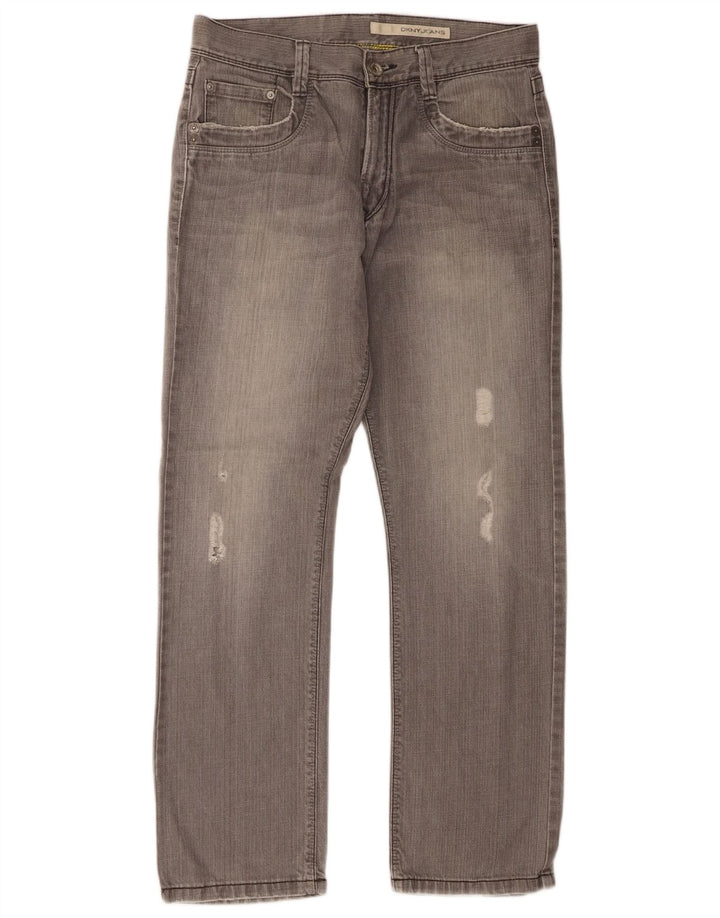 Dkny Mens Distressed Straight Jeans W31 L30 Grey Cotton