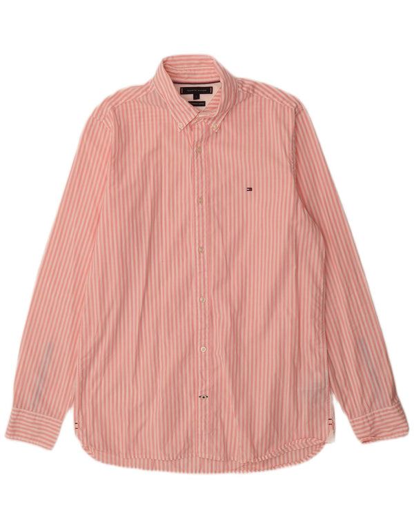 Tommy Hilfiger Mens Shirt Large Pink Pinstripe Cotton