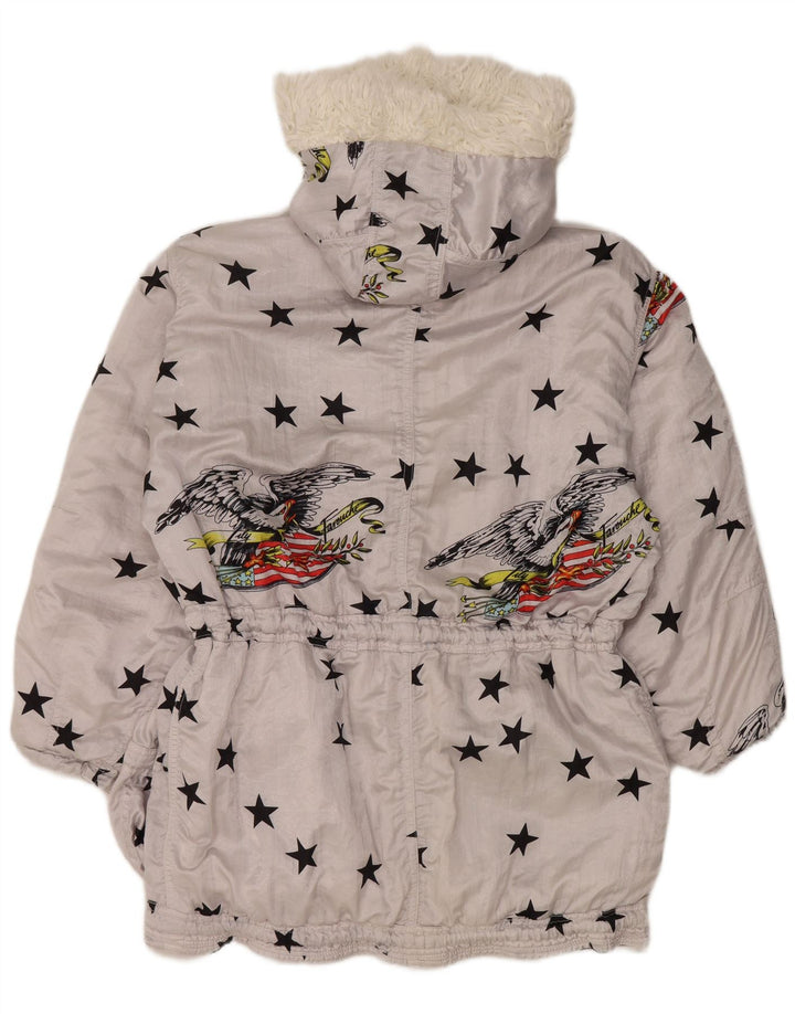 Lily Farouche Womens Hooded Oversized Ski Jacket US 2 XS Grey Geometric