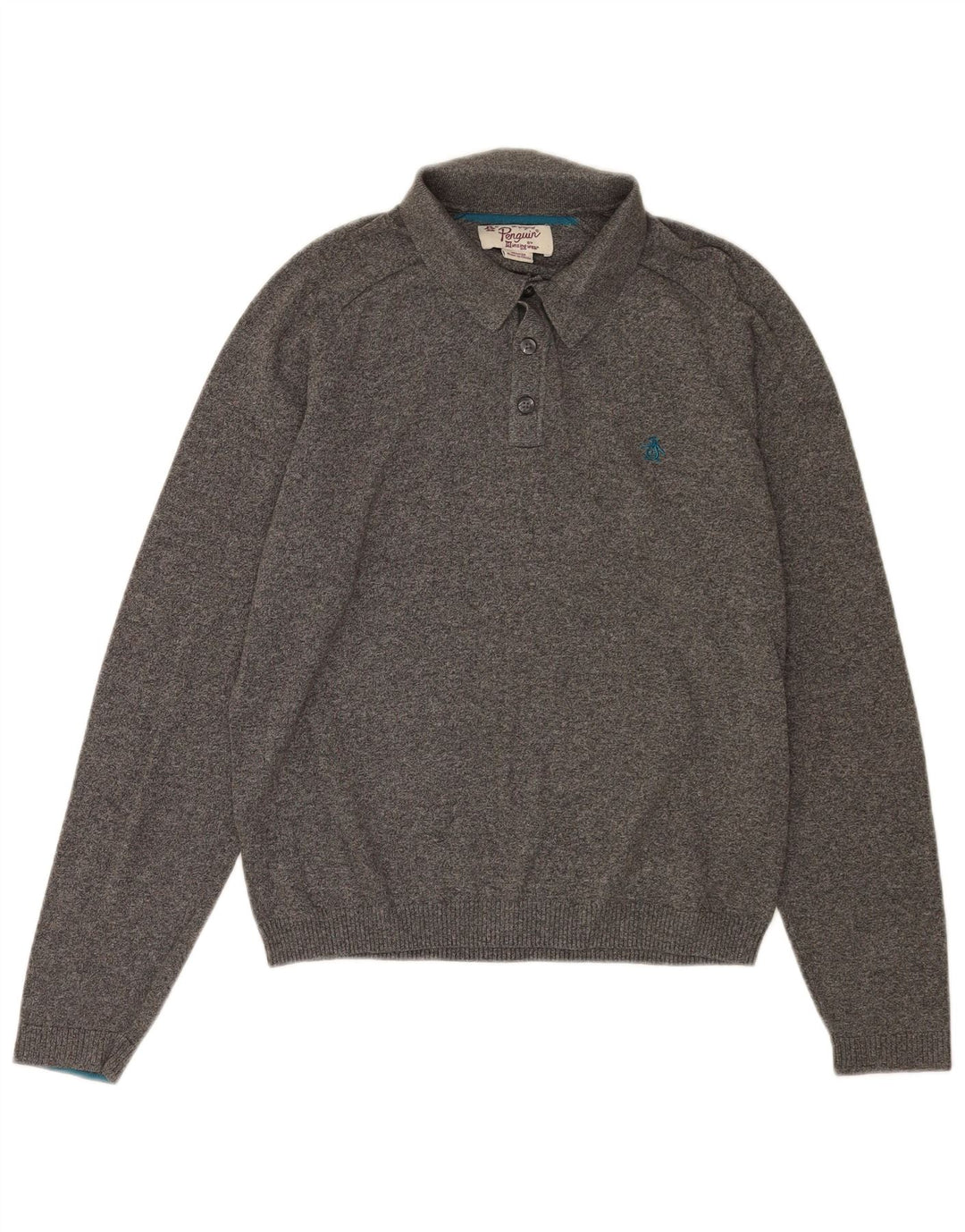Penguin Mens Polo Neck Jumper Sweater Medium Grey Flecked Cotton