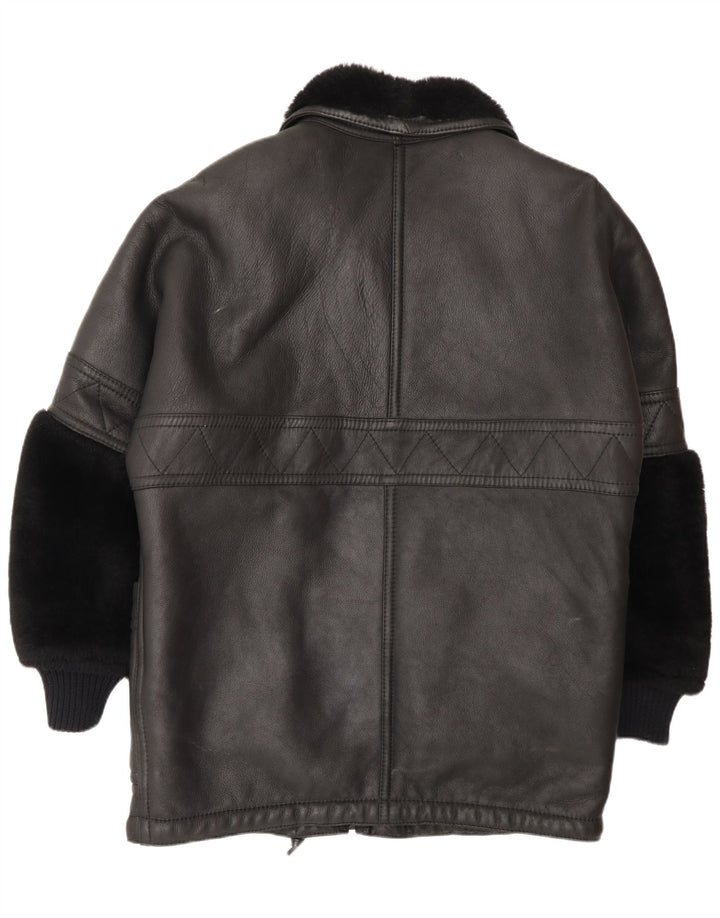 Vintage Mens Shearling Jacket UK 44 2XL Black Shearling