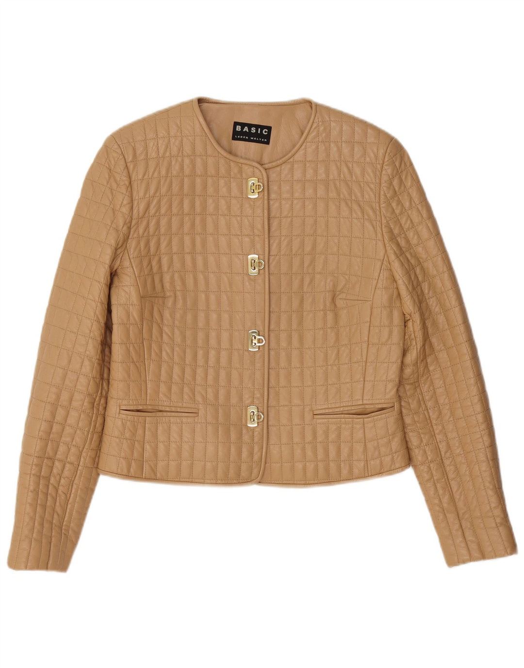 Basic Womens Quilted Leather Jacket IT 40 Small Beige Leather