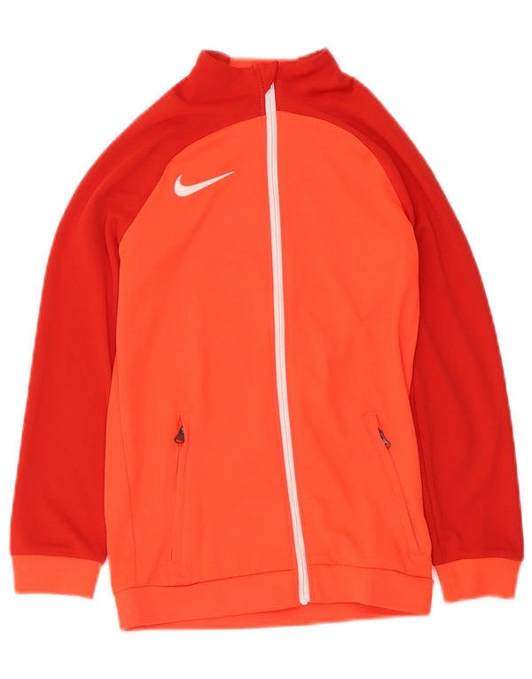 Nike Girls Dri Fit Tracksuit Top Jacket 8-9 Years Small Red Colourblock
