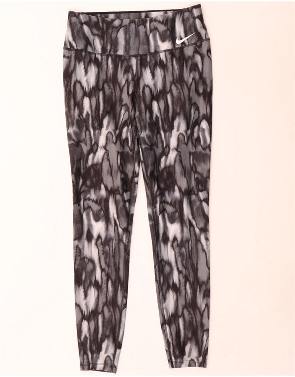 Nike Womens Dri Fit Leggings UK 14 Medium Grey Animal Print