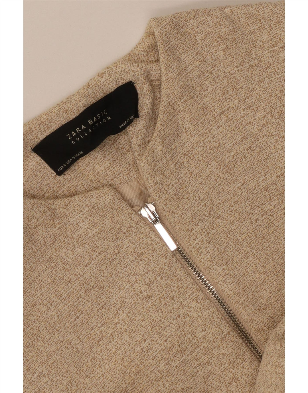 Zara Womens Longline Full Zip Blazer Jacket UK 8 Small Beige Flecked