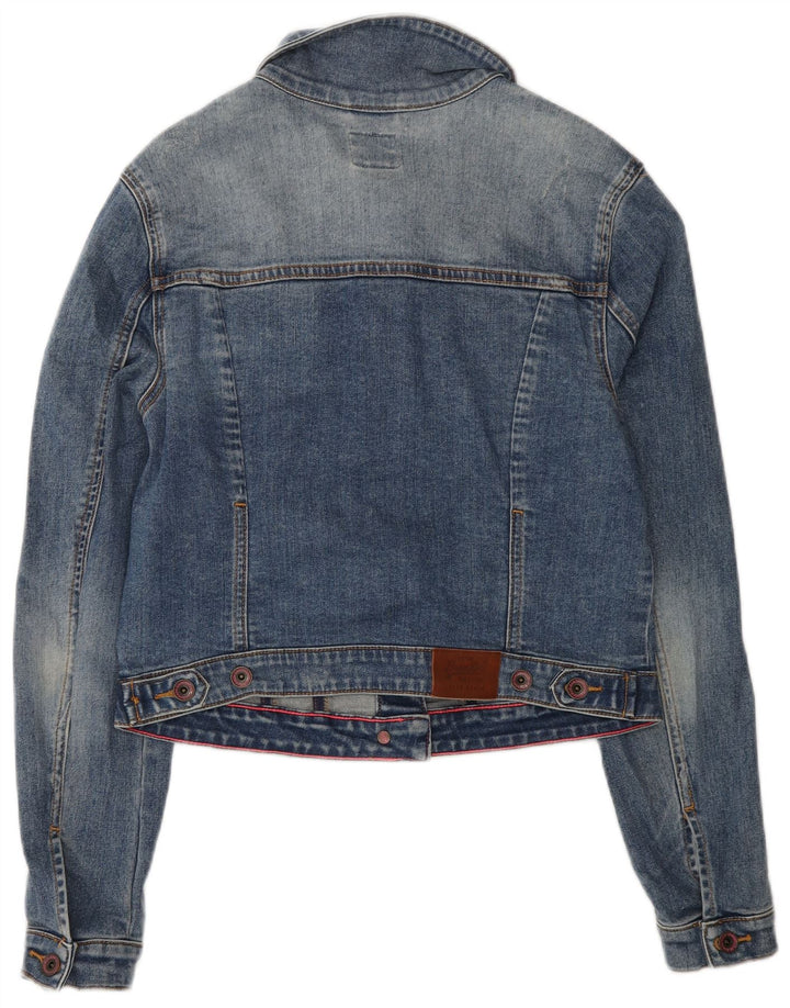 Superdry Womens Crop Denim Jacket UK 14 Large Blue Cotton