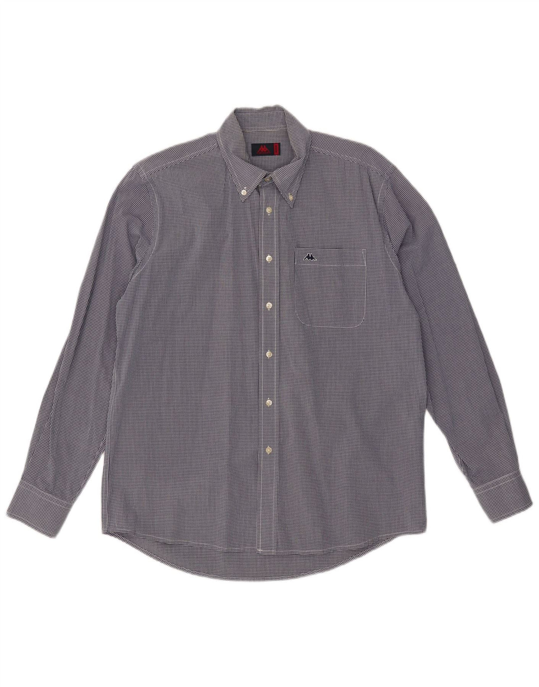 Kappa Mens Shirt Medium Navy Blue Gingham Cotton