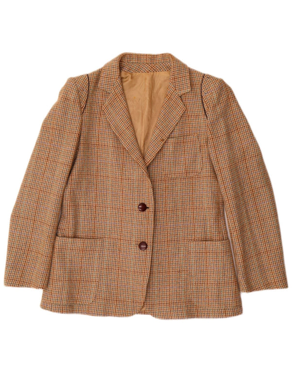 Vintage Womens 2 Button Blazer Jacket IT 46 Large Brown Check Wool